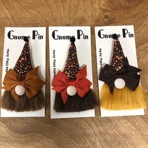 Fall-time Gnome Pin Brooch Handmade Gift Guide Bow Magnetic Flowers Harvest Fun